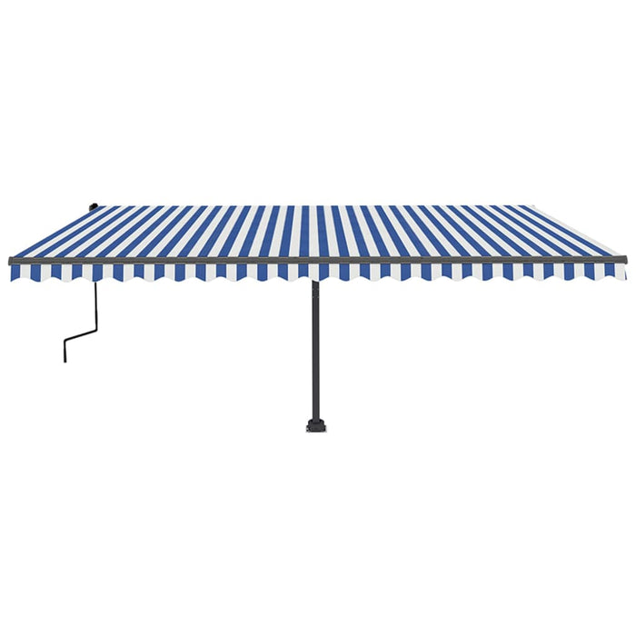 Copertină retractabilă manual cu LED, albastru&alb, 500x350 cm