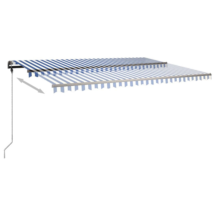 Copertină retractabilă manual cu LED, albastru&alb, 500x350 cm