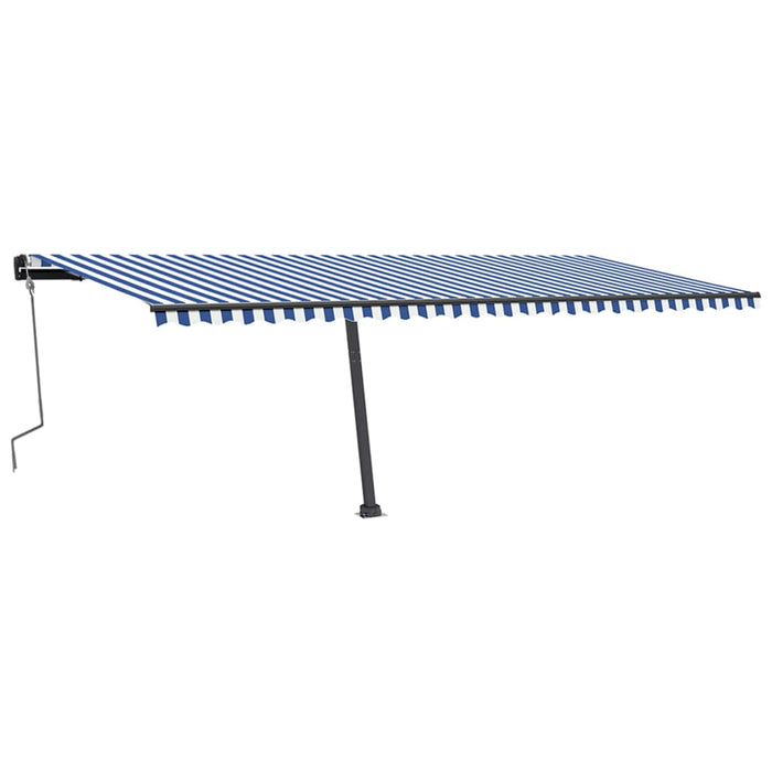 Copertină retractabilă manual, LED, albastru și alb, 600x350 cm