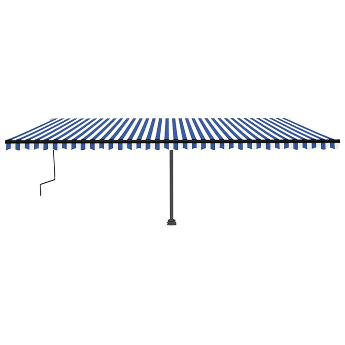 Copertină retractabilă manual, LED, albastru și alb, 600x350 cm