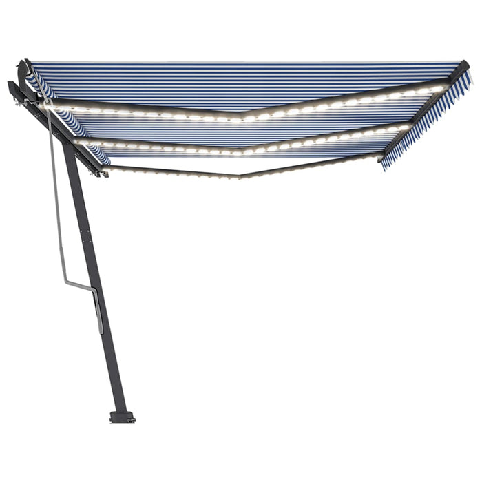 Copertină retractabilă manual, LED, albastru și alb, 600x350 cm