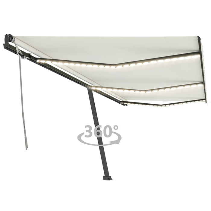 Copertină retractabilă manual cu LED, crem, 600x350 cm