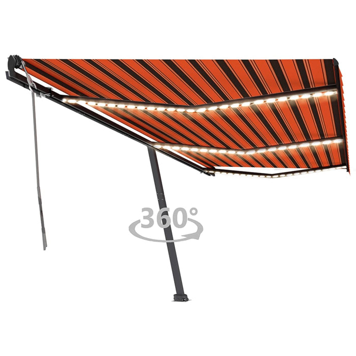 Copertină retractabilă manual, LED, portocaliu/maro, 600x350 cm