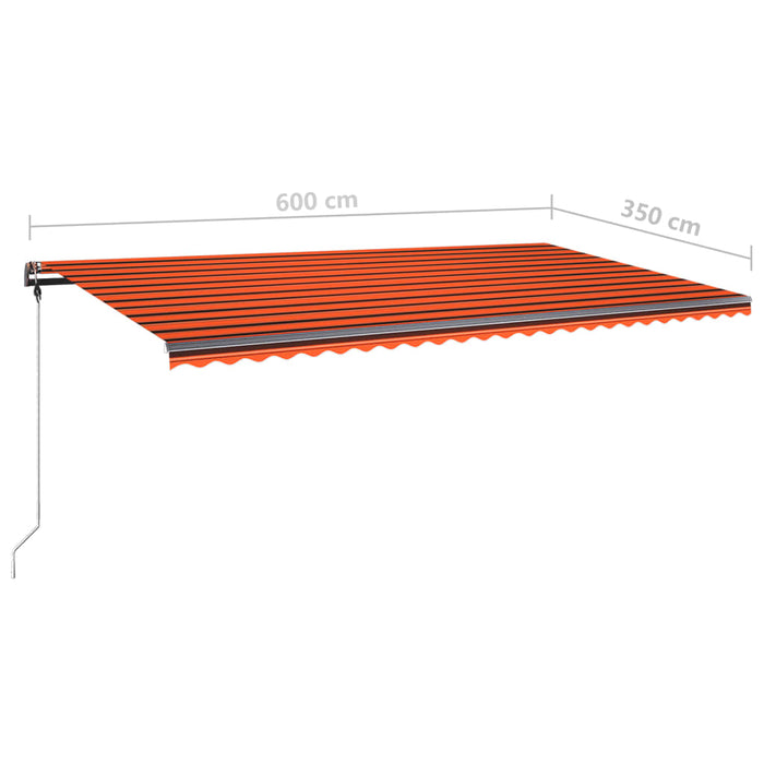 Copertină retractabilă manual, LED, portocaliu/maro, 600x350 cm