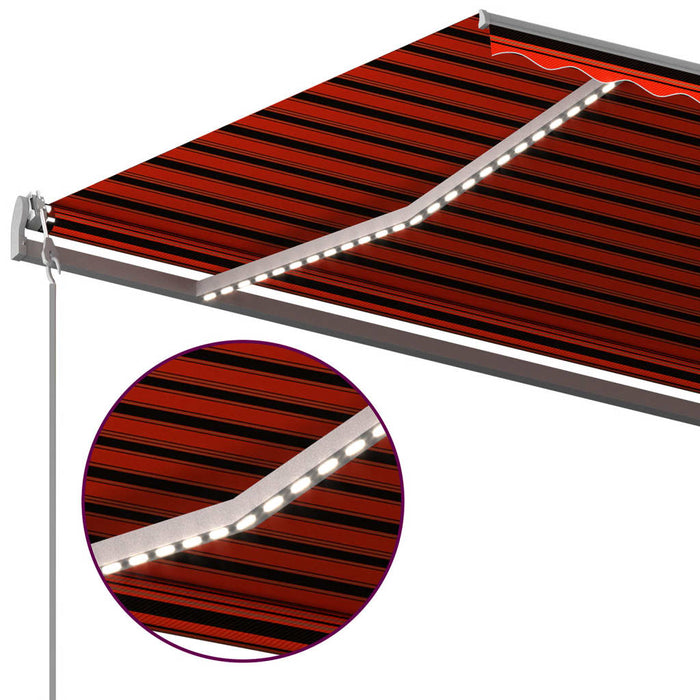 Copertină retractabilă manual, LED, portocaliu/maro, 600x350 cm