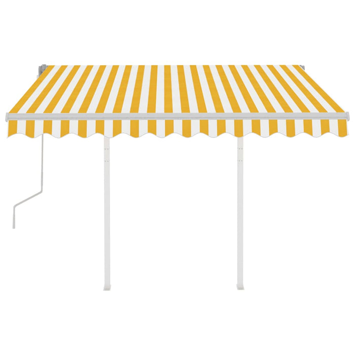 Copertină retractabilă manual cu stâlpi, galben/alb, 3x2,5 m