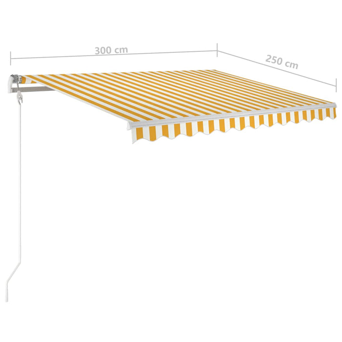 Copertină retractabilă manual cu stâlpi, galben/alb, 3x2,5 m