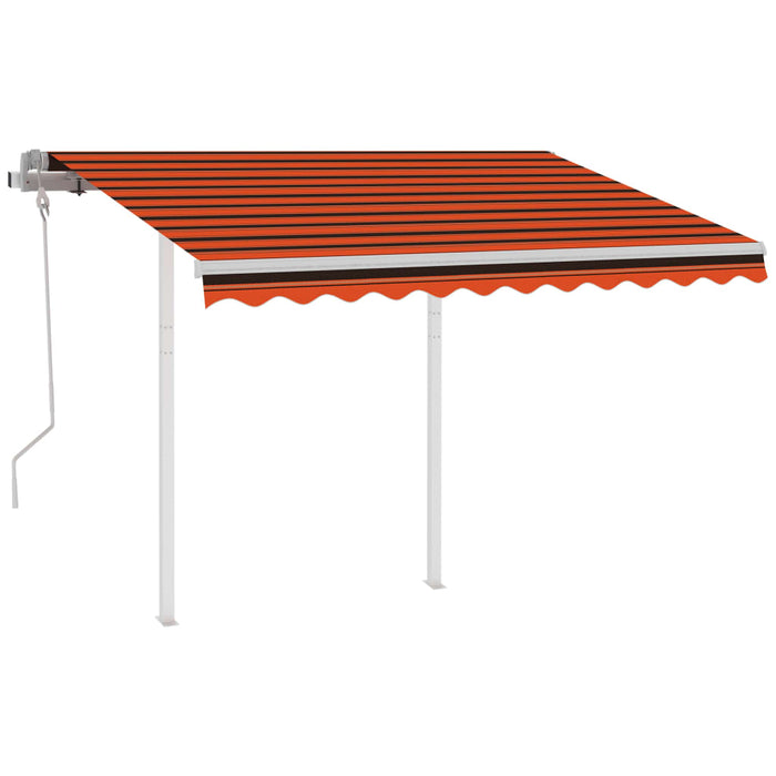 Copertină retractabilă manual cu stâlpi portocaliu/maro 3x2,5 m