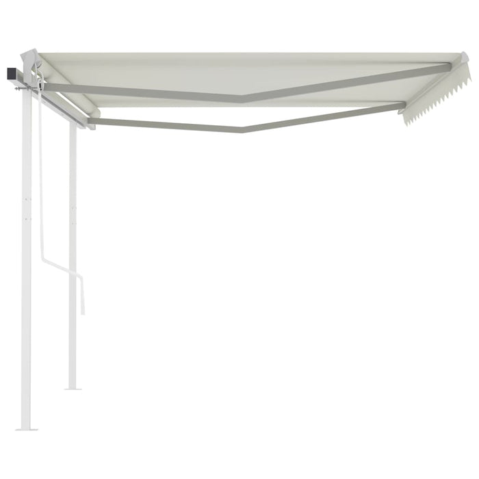 Copertină retractabilă automat, cu stâlpi, crem, 4x3 m