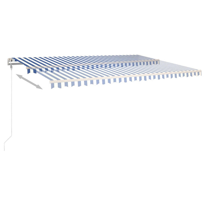 Copertină retractabilă manual, cu LED, albastru și alb, 5x3 m