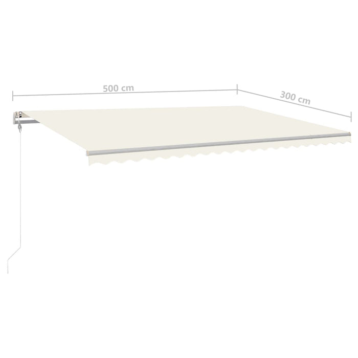 Copertină retractabilă manual, cu LED, crem, 5x3 m