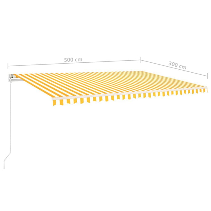 Copertină retractabilă manual, cu LED, galben și alb, 5x3 m