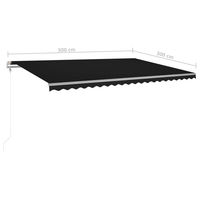 Copertină retractabilă manual, cu LED, antracit, 5x3 m