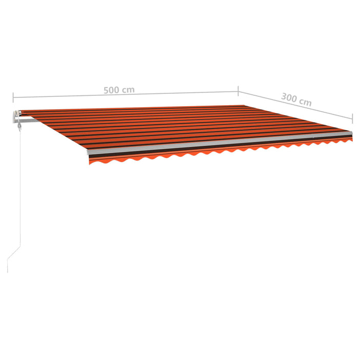 Copertină retractabilă manual, cu LED, portocaliu&maro 5x3 m