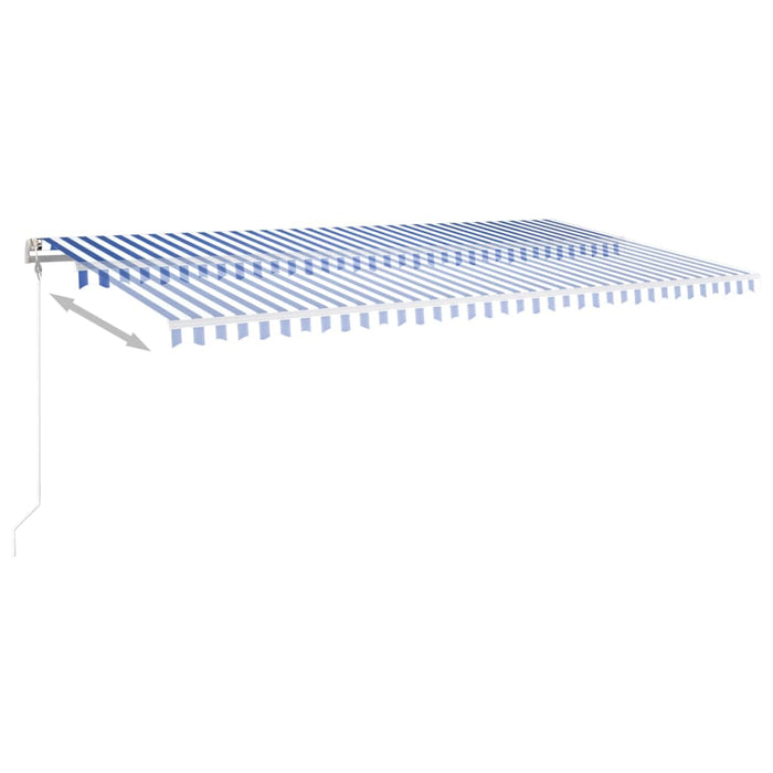 Copertină retractabilă manual cu stâlpi, albastru/alb, 6x3 m