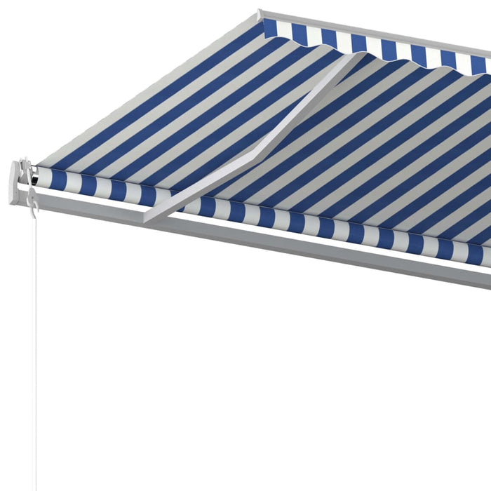 Copertină retractabilă manual cu stâlpi, albastru/alb, 6x3 m