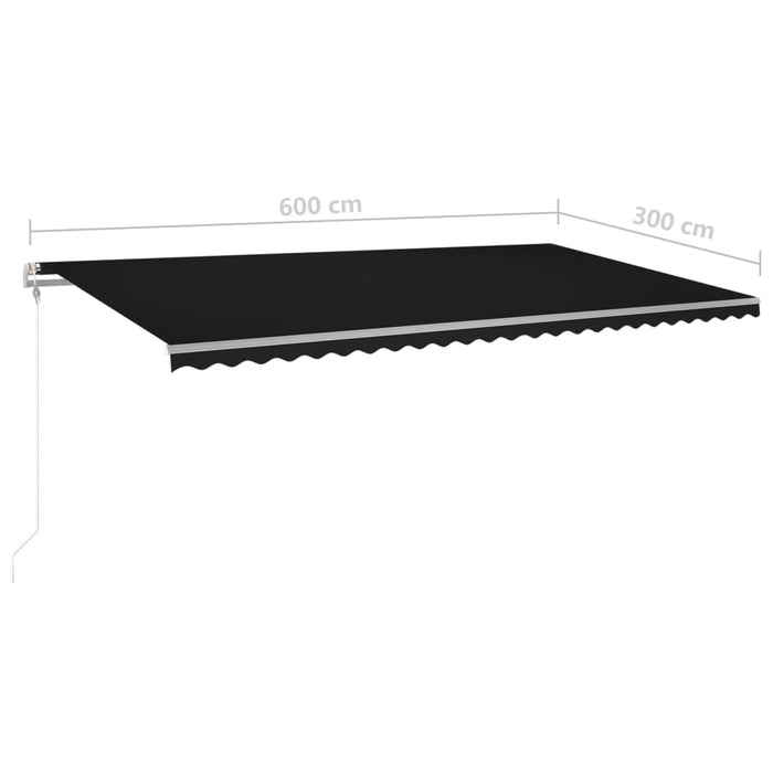 Copertină retractabilă manual cu stâlpi, antracit, 6x3 m