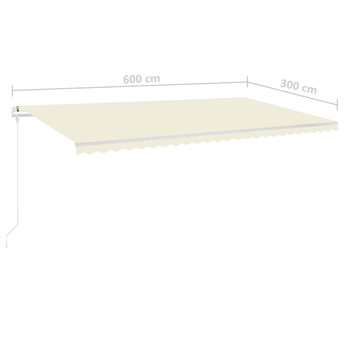 Copertină retractabilă manual cu LED, crem, 6x3 m