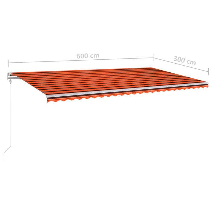 Copertină retractabilă manual cu LED, portocaliu/maro, 6x3 m