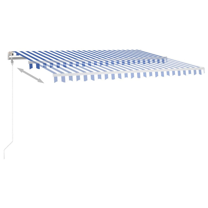 Copertină retractabilă manual, LED, albastru și alb, 4,5x3,5 m