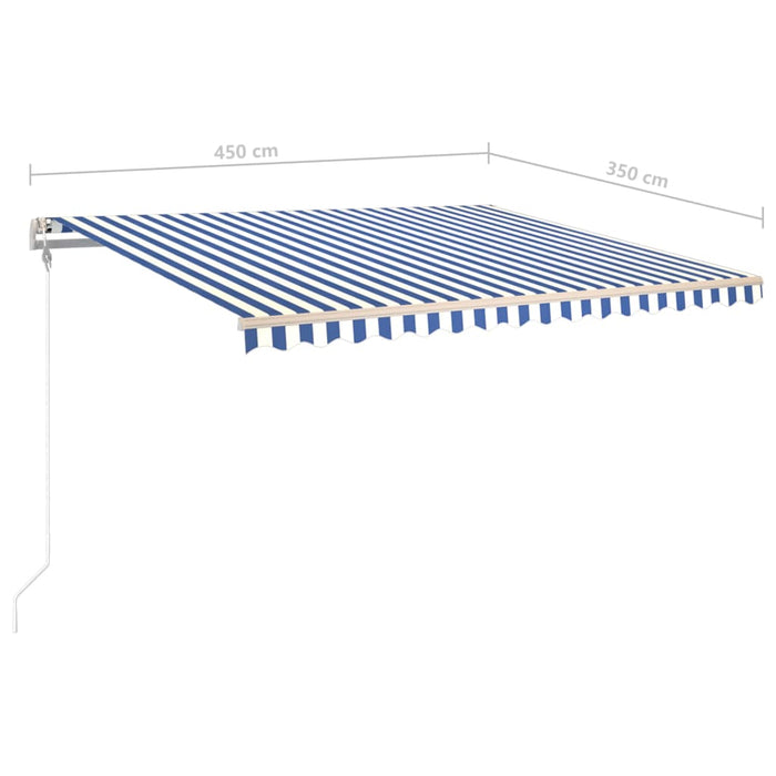 Copertină retractabilă manual, LED, albastru și alb, 4,5x3,5 m