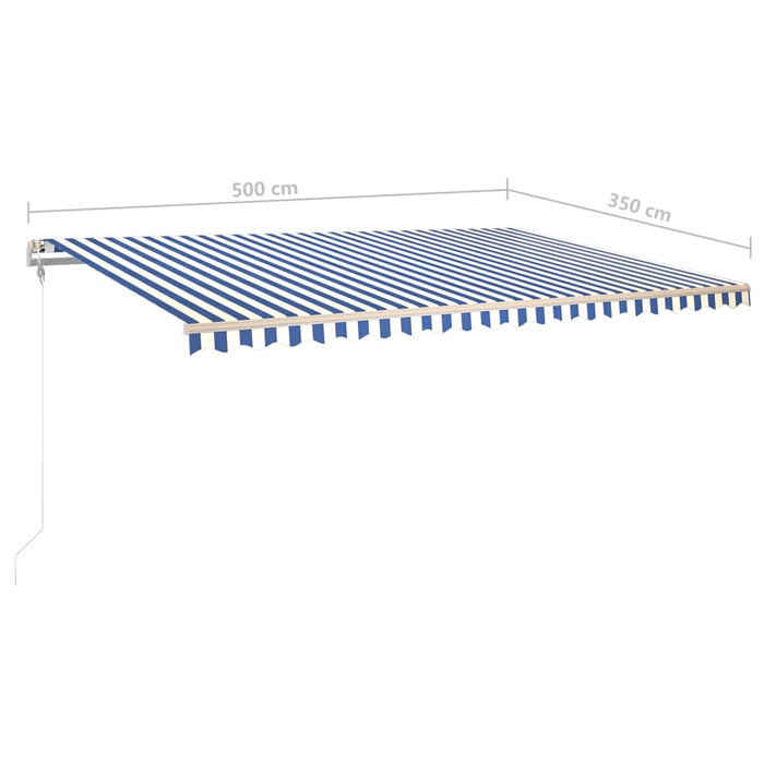 Copertină retractabilă manual cu LED, albastru și alb, 5x3,5 m