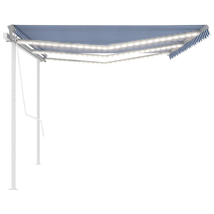 Copertină retractabilă manual cu LED, albastru/alb, 6x3,5 m