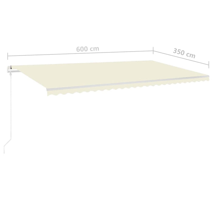 Copertină retractabilă manual cu LED, crem, 6x3,5 m