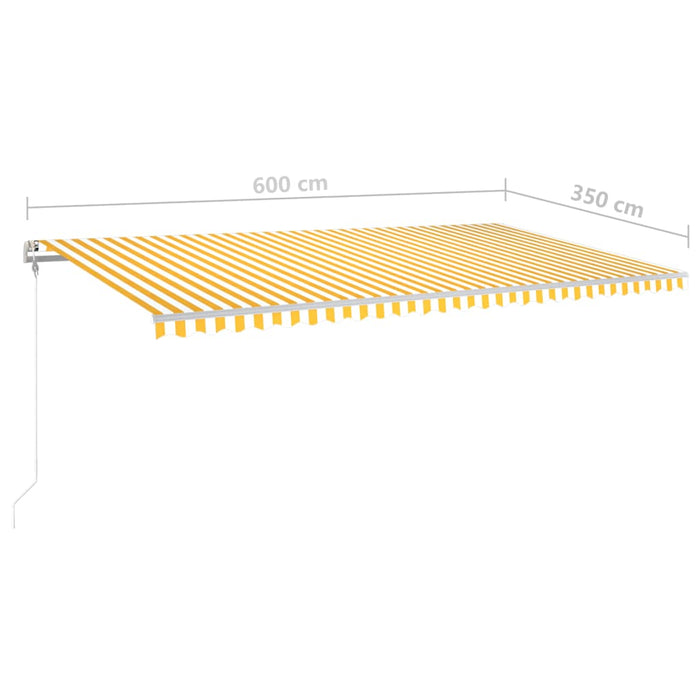 Copertină retractabilă manual cu LED, galben&alb, 6x3,5 m