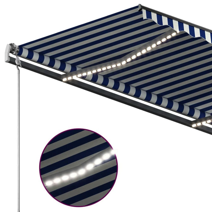 Copertină retractabilă manual cu LED, albastru&alb, 3x2,5 m