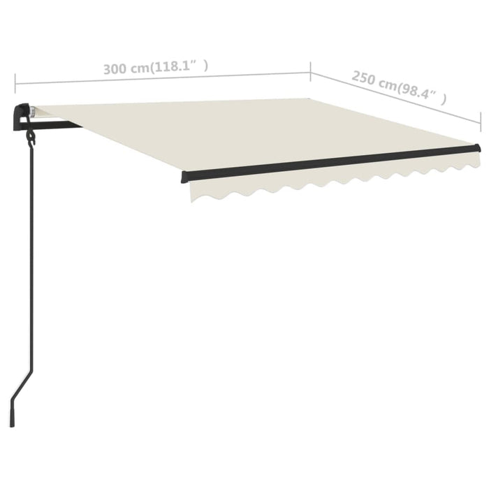 Copertină retractabilă manual cu LED, crem, 3x2,5 m