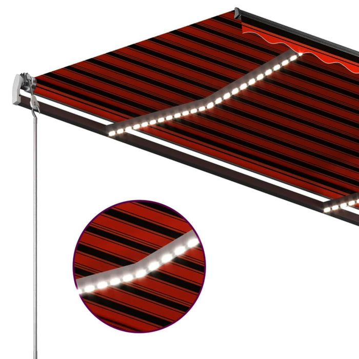 Copertină retractabilă manual cu LED portocaliu & maro 3x2,5 m