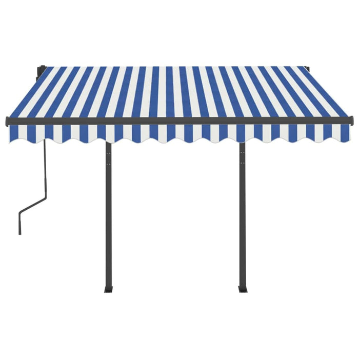 Copertină retractabilă automat cu stâlpi, albastru&alb, 3x2,5 m