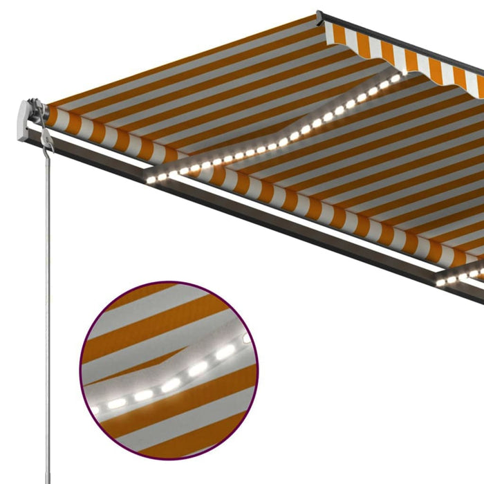 Copertină retractabilă manual cu LED, galben/alb, 3,5x2,5 m