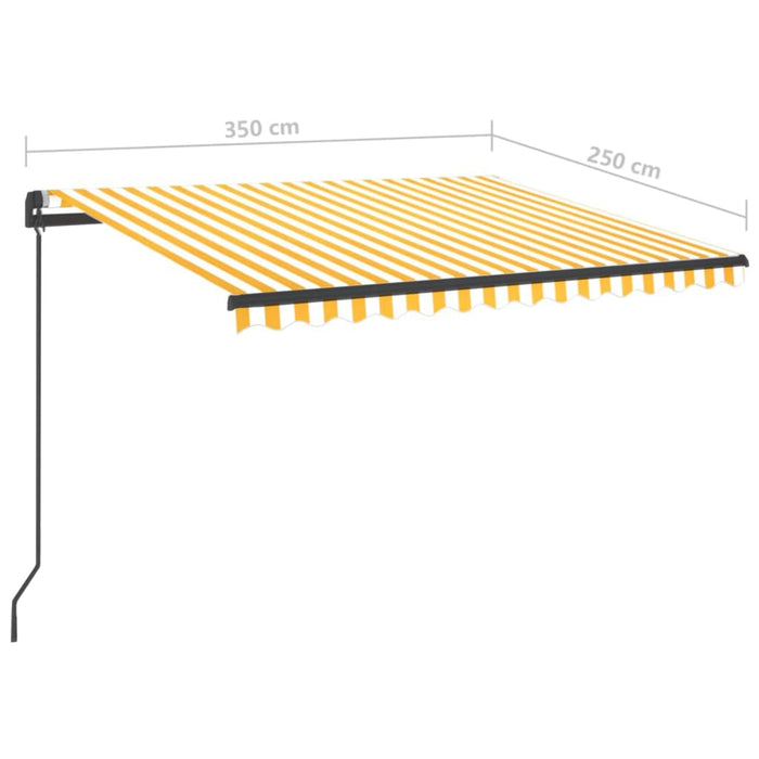 Copertină retractabilă manual cu LED, galben/alb, 3,5x2,5 m