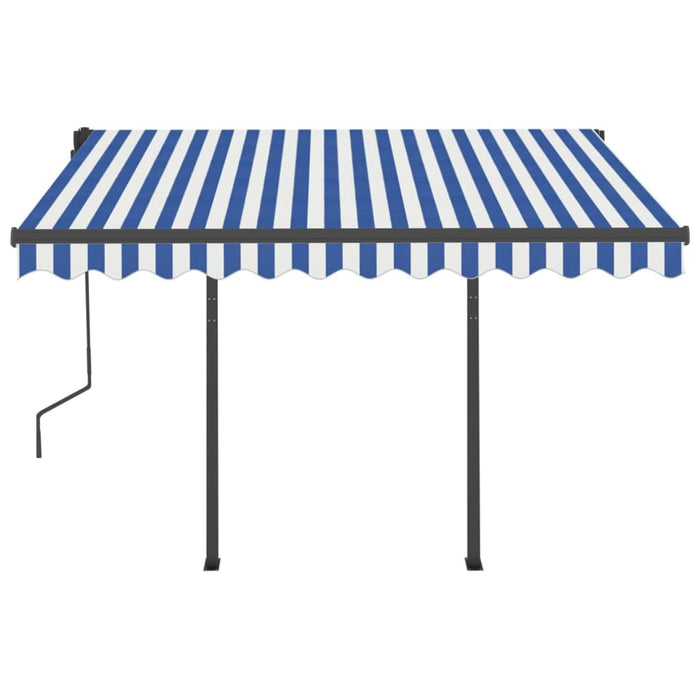 Copertină retractabilă automat cu stâlpi albastru&alb 3,5x2,5 m