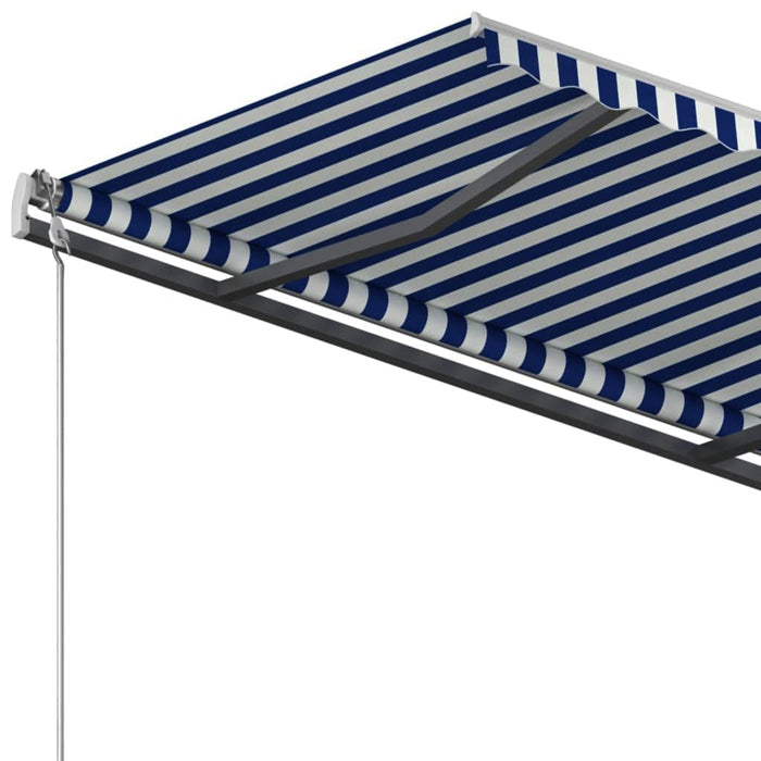 Copertină retractabilă manual, cu stâlpi, albastru/alb, 4x3 m