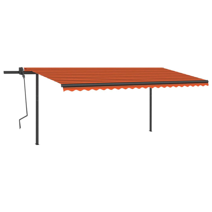 Copertină retractabilă manual, cu stâlpi, portocaliu/maro 5x3 m