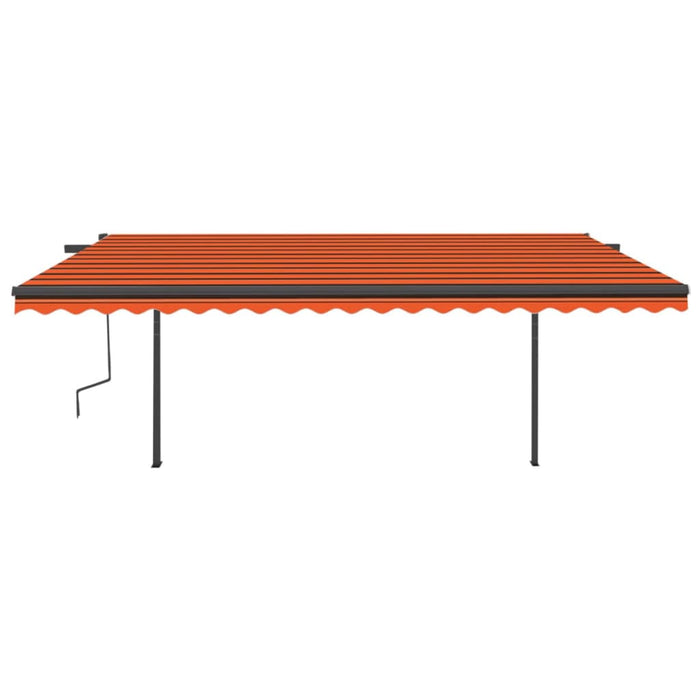 Copertină retractabilă manual, cu stâlpi, portocaliu/maro 5x3 m