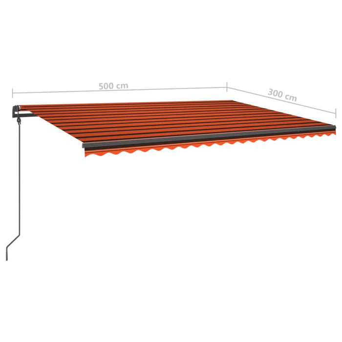 Copertină retractabilă manual, cu stâlpi, portocaliu/maro 5x3 m