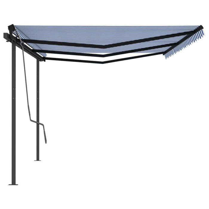 Copertină retractabilă manual cu stâlpi, albastru & alb, 6x3 m