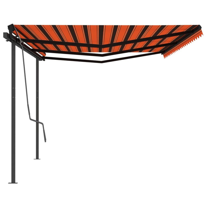 Copertină retractabilă manual cu stâlpi, portocaliu/maro, 6x3 m