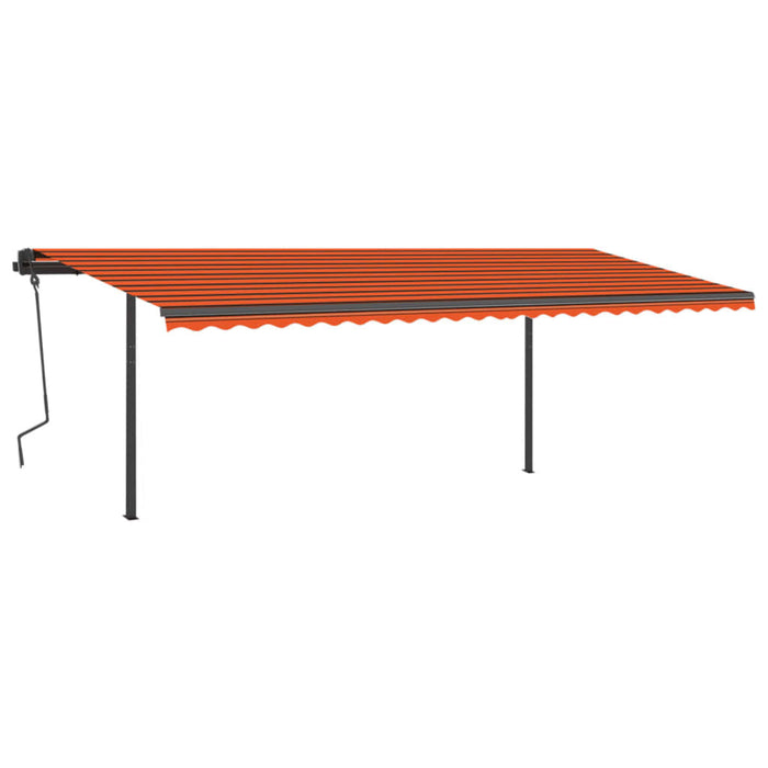 Copertină retractabilă manual cu stâlpi, portocaliu/maro, 6x3 m