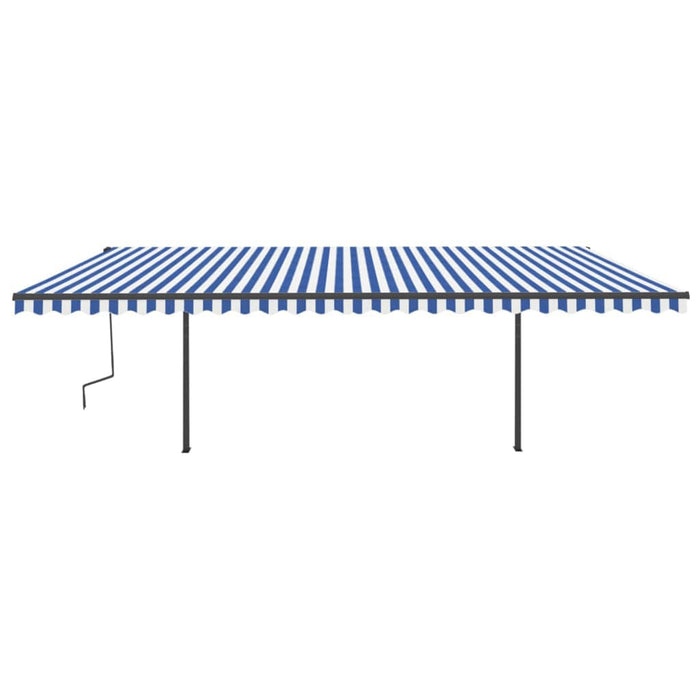 Copertină retractabilă automat, cu stâlpi, albastru&alb, 6x3 m