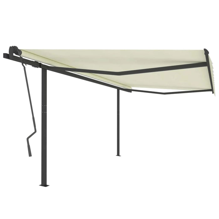 Copertină retractabilă manual, cu stâlpi, crem, 4x3,5 m