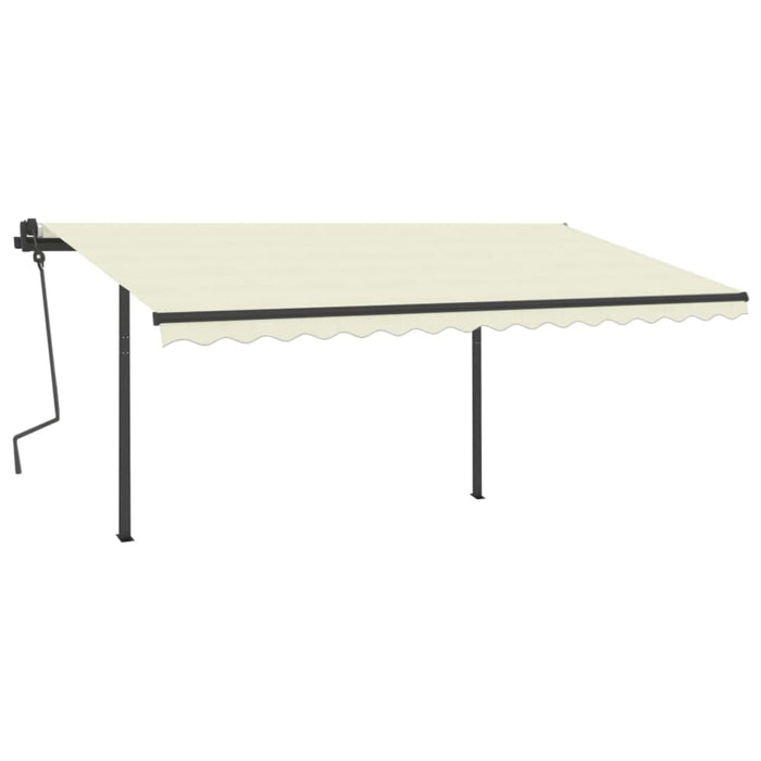 Copertină retractabilă manual, cu stâlpi, crem, 4x3,5 m