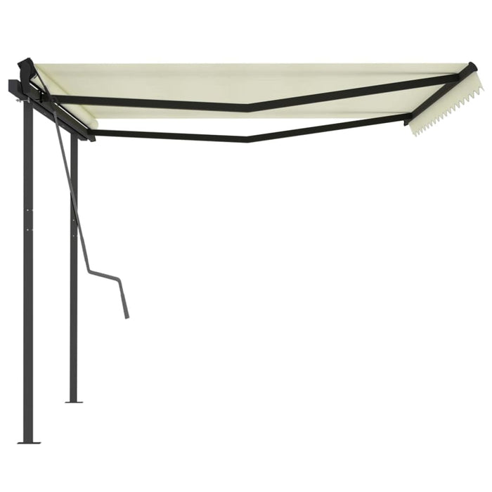 Copertină retractabilă manual, cu stâlpi, crem, 4x3,5 m