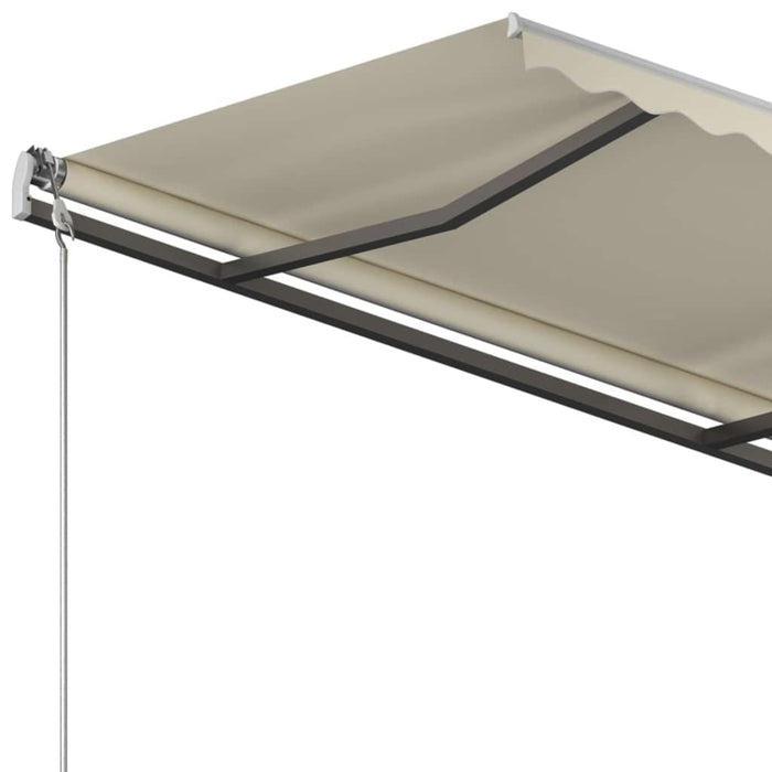 Copertină retractabilă manual, cu stâlpi, crem, 4x3,5 m