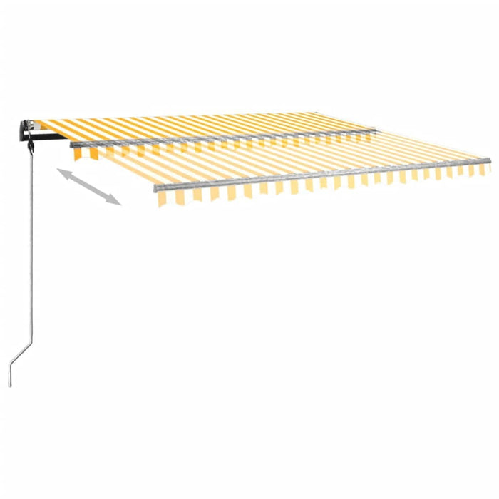 Copertină retractabilă manual cu stâlpi, galben & alb, 4x3,5 m