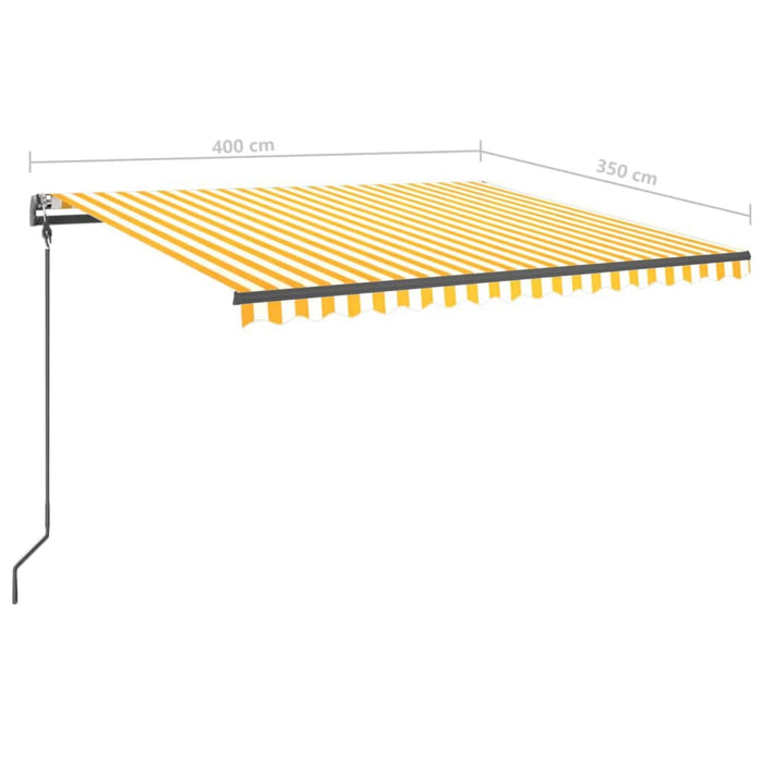 Copertină retractabilă manual cu stâlpi, galben & alb, 4x3,5 m